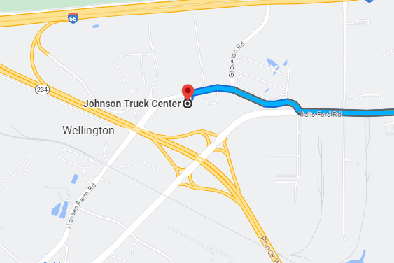 Image of map showing approach to Johnson Truck Center from the East.